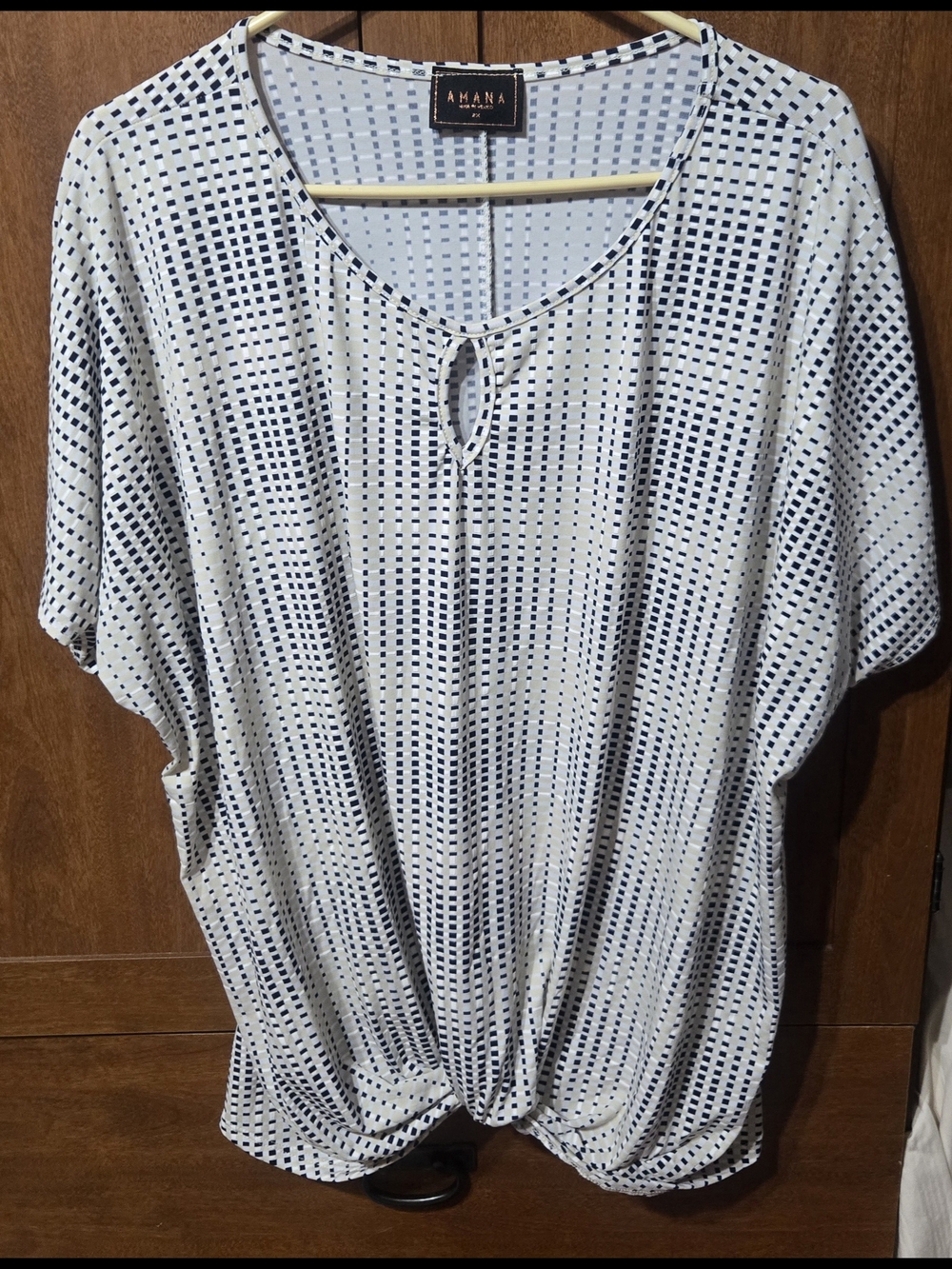 Amana White and Navy Dot Tie-Front Blouse